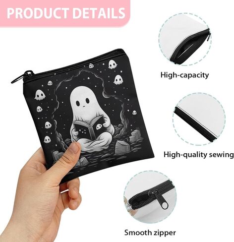 Xhuibop Cartoon Ghost Sanitary Napkin Storage Bag for Women Portable Sanitary Pad Bags Pouch with Zipper Soft Mini Cosmetic Bag for Purse First Period Gifts for Girls in Kuwait