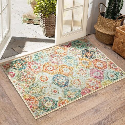Small Boho Area Rugs 2x3 Vintage Area Rug Indoor Floor Mat Moroccan Entry Rugs Throw Rugs for Entryway Non Slip Kitchen Mat Washable Rugs 2x3 Soft Wool Rug Carpet for Bathroom Bedside Multi in Saudi Arabia