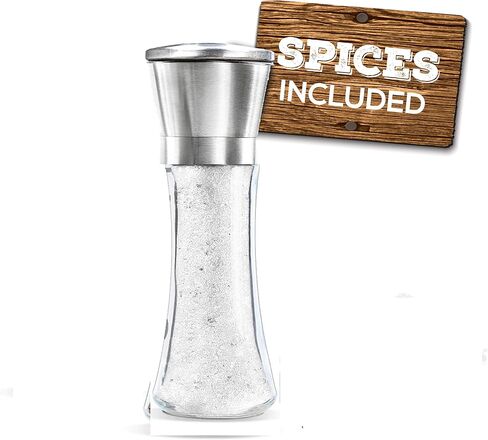 Mason Mills Stainless Steel Salt and Pepper Grinder - Single Glass and Stainless Steel Mill - Large Capacity Shaker - Top Loading Design in Saudi Arabia