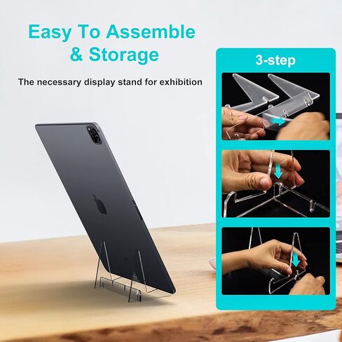 Boloyo تجميع حامل الكتب الأكريليك، 4 قطع حامل عرض أكريليك شفاف لعرض الصور والكتب وأوراق الموسيقى وأجهزة الكمبيوتر المحمولة والأعمال الفنية والأقراص المضغوطة وما إلى ذلك. in Kuwait