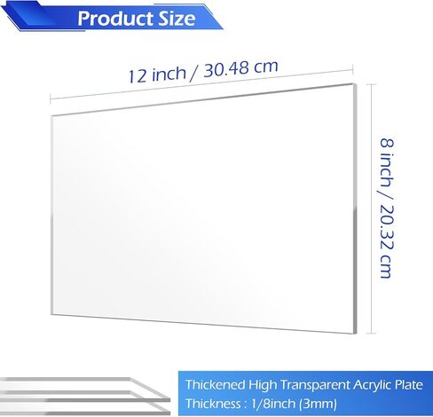 JINMURY 4 عبوات من صفائح الأكريليك الشفافة مقاس 8 × 12 بوصة بسمك 1/8 بوصة (3 مم) صفائح بلاستيكية شفافة من الأكريليك المصبوب لللافتات والنقش والقطع بالليزر والحرف اليدوية ومشاريع العرض بنفسك in Kuwait