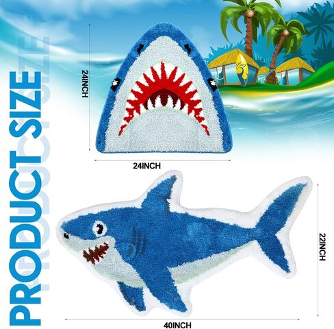 Tondiamo 2 Pcs Shark Shaped Bathroom Rugs Bath Mat Non Slip Bath Rug Absorbent Soft Microfiber Cute Washable Floor Mat for Kids Room Aesthetic Kids' Room Decor 40 x 22 Inches, 24 x 24 Inches in Saudi Arabia