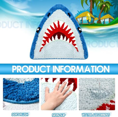 Tondiamo 2 Pcs Shark Shaped Bathroom Rugs Bath Mat Non Slip Bath Rug Absorbent Soft Microfiber Cute Washable Floor Mat for Kids Room Aesthetic Kids' Room Decor 40 x 22 Inches, 24 x 24 Inches in Saudi Arabia