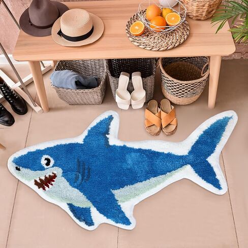 Tondiamo 2 Pcs Shark Shaped Bathroom Rugs Bath Mat Non Slip Bath Rug Absorbent Soft Microfiber Cute Washable Floor Mat for Kids Room Aesthetic Kids' Room Decor 40 x 22 Inches, 24 x 24 Inches in Saudi Arabia