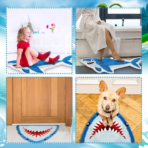 Tondiamo 2 Pcs Shark Shaped Bathroom Rugs Bath Mat Non Slip Bath Rug Absorbent Soft Microfiber Cute Washable Floor Mat for Kids Room Aesthetic Kids' Room Decor 40 x 22 Inches, 24 x 24 Inches in Saudi Arabia
