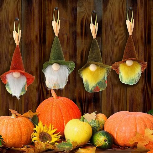 4 Pieces Thanksgiving Gnomes Ornaments Hanging Fall Plush Gnomes Autumn Handmade Swedish Tomte Hanging Elf Gnomes for Thanksgiving Day Party Decorations Supplies in Saudi Arabia