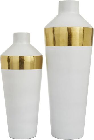 Deco 79 Metal Decorative Vase Centerpiece Vases with Gold Band, Set of 2 Flower Vases for Home Decoration 20", 16"H, White in Saudi Arabia