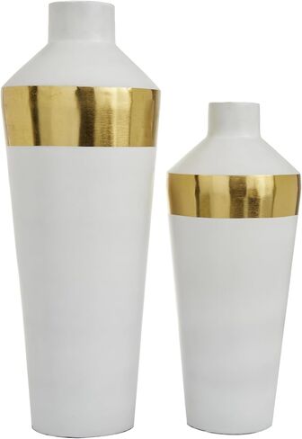 Deco 79 Metal Decorative Vase Centerpiece Vases with Gold Band, Set of 2 Flower Vases for Home Decoration 20", 16"H, White in Saudi Arabia