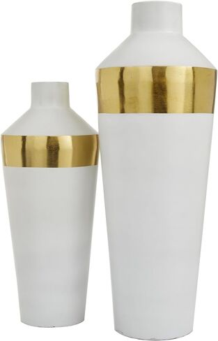 Deco 79 Metal Decorative Vase Centerpiece Vases with Gold Band, Set of 2 Flower Vases for Home Decoration 20", 16"H, White in Saudi Arabia
