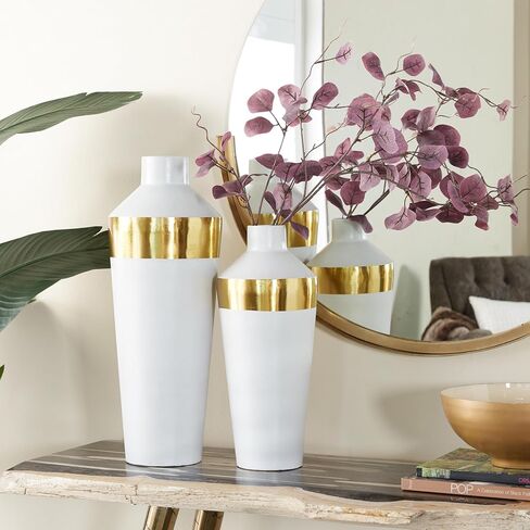 Deco 79 Metal Decorative Vase Centerpiece Vases with Gold Band, Set of 2 Flower Vases for Home Decoration 20", 16"H, White in Saudi Arabia