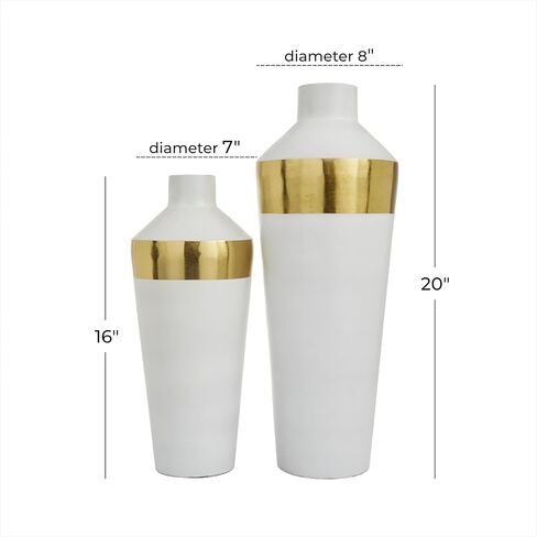 Deco 79 Metal Decorative Vase Centerpiece Vases with Gold Band, Set of 2 Flower Vases for Home Decoration 20", 16"H, White in Saudi Arabia
