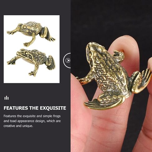 2 Sets Brass Frog feng Shui Office Decor Chinese decoraciones para salas de casa Money Frog Statue Vintage Animal Ornaments Miniature House Brass Craft Decor Delicate car in Saudi Arabia