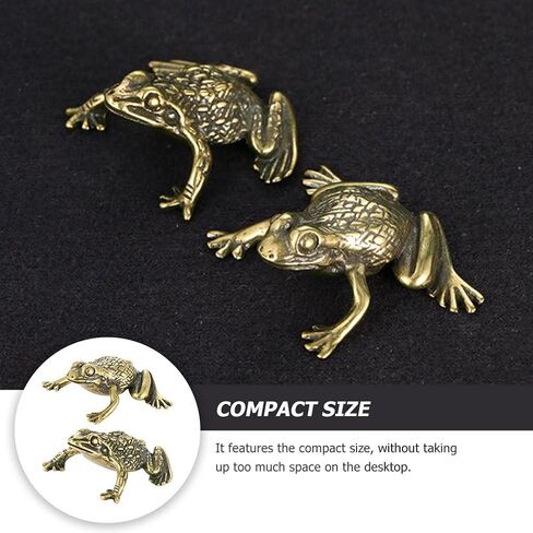 2 Sets Brass Frog feng Shui Office Decor Chinese decoraciones para salas de casa Money Frog Statue Vintage Animal Ornaments Miniature House Brass Craft Decor Delicate car in Saudi Arabia