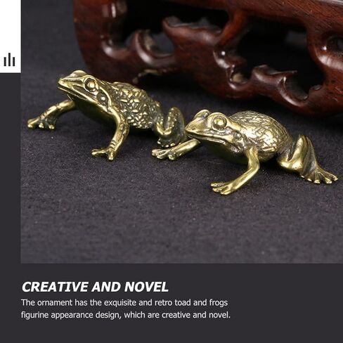2 Sets Brass Frog feng Shui Office Decor Chinese decoraciones para salas de casa Money Frog Statue Vintage Animal Ornaments Miniature House Brass Craft Decor Delicate car in Saudi Arabia