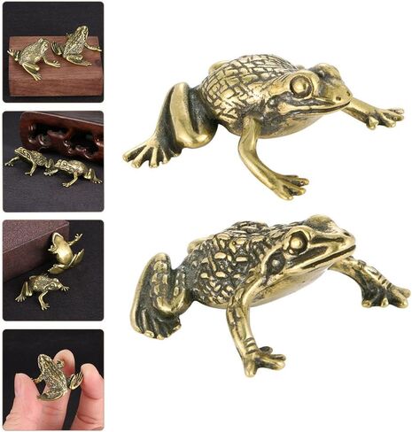 2 Sets Brass Frog feng Shui Office Decor Chinese decoraciones para salas de casa Money Frog Statue Vintage Animal Ornaments Miniature House Brass Craft Decor Delicate car in Saudi Arabia