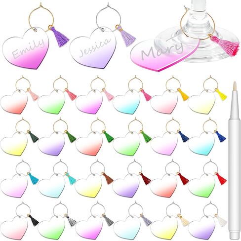 118 قطعة من سحر زجاج النبيذ شرابة النبيذ الساحرة علامة أكريليك على شكل قلب من زجاج النبيذ علامات علامات الشرب وعلامات تذوق النبيذ وحفلات تذوق النبيذ والديكورات للنظارات الجذعية وحفلات الزفاف وأعياد الميلاد in Kuwait