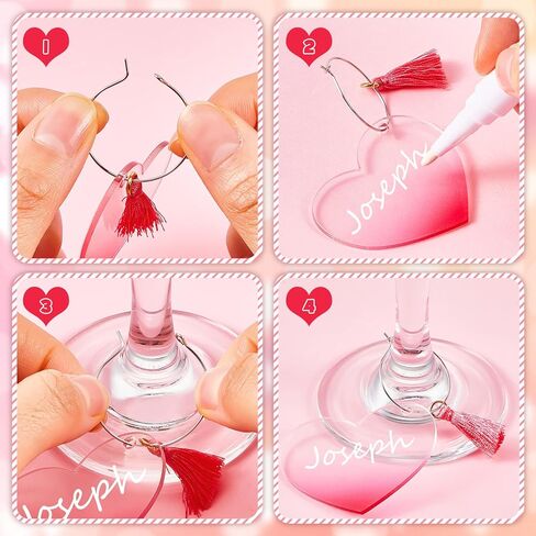 118 قطعة من سحر زجاج النبيذ شرابة النبيذ الساحرة علامة أكريليك على شكل قلب من زجاج النبيذ علامات علامات الشرب وعلامات تذوق النبيذ وحفلات تذوق النبيذ والديكورات للنظارات الجذعية وحفلات الزفاف وأعياد الميلاد in Kuwait