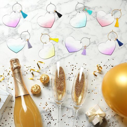 118 قطعة من سحر زجاج النبيذ شرابة النبيذ الساحرة علامة أكريليك على شكل قلب من زجاج النبيذ علامات علامات الشرب وعلامات تذوق النبيذ وحفلات تذوق النبيذ والديكورات للنظارات الجذعية وحفلات الزفاف وأعياد الميلاد in Kuwait