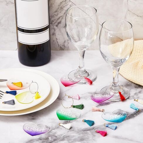 118 قطعة من سحر زجاج النبيذ شرابة النبيذ الساحرة علامة أكريليك على شكل قلب من زجاج النبيذ علامات علامات الشرب وعلامات تذوق النبيذ وحفلات تذوق النبيذ والديكورات للنظارات الجذعية وحفلات الزفاف وأعياد الميلاد in Kuwait