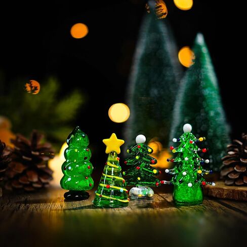 HDCRYSTALGIFTS Set 4 Blown Glass Christmas Tree Figurine Collectible Art Glass Statue Holiday Decoration Sculpture Festival Gifts Home Arts in Kuwait