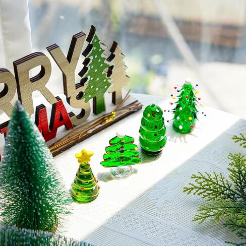 HDCRYSTALGIFTS Set 4 Blown Glass Christmas Tree Figurine Collectible Art Glass Statue Holiday Decoration Sculpture Festival Gifts Home Arts in Kuwait