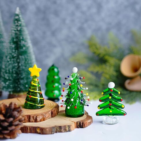 HDCRYSTALGIFTS Set 4 Blown Glass Christmas Tree Figurine Collectible Art Glass Statue Holiday Decoration Sculpture Festival Gifts Home Arts in Kuwait