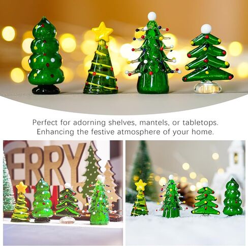 HDCRYSTALGIFTS Set 4 Blown Glass Christmas Tree Figurine Collectible Art Glass Statue Holiday Decoration Sculpture Festival Gifts Home Arts in Kuwait
