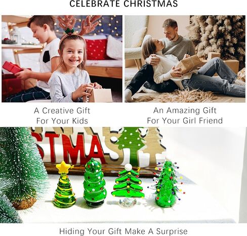 HDCRYSTALGIFTS Set 4 Blown Glass Christmas Tree Figurine Collectible Art Glass Statue Holiday Decoration Sculpture Festival Gifts Home Arts in Kuwait