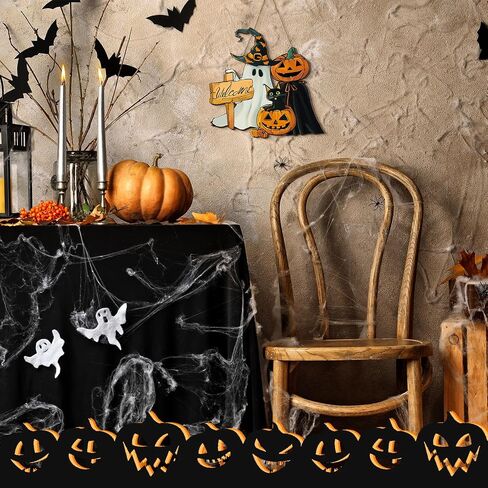 Barydat Halloween ترحيب علامة الباب الهيكل العظمي اليقطين الباب الأمامي إكليل ديكور ريفي معلق إكليل خشبي سيارة علامات في الهواء الطلق لمستلزمات حفلات الهالوين (شبح) in Saudi Arabia
