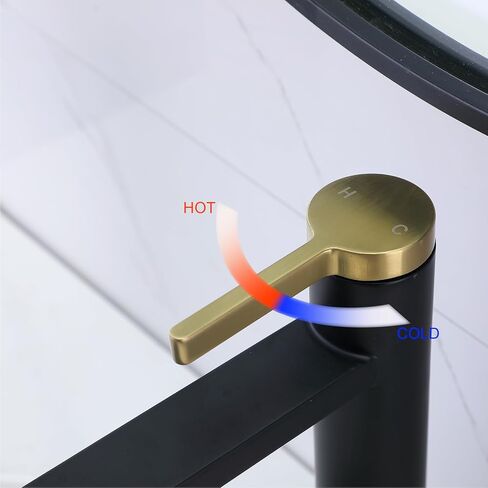 Vessel Sink Faucet Black and Gold, Tall Bathroom Vessel Sink Faucet, Modern Single Hole Bathroom Lavatory Vanity Faucets for Sink 1 Hole with Supply Lines and Pop-Up Drain in Saudi Arabia