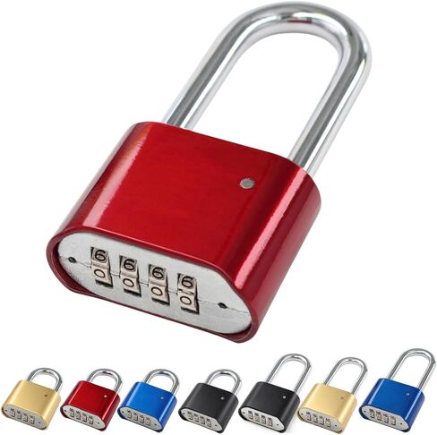 Combination Locks, Padlock Combination Lock for Locker, 4 Digit Combination Gym Lock, 4 Number Combination Lock with Code (Red - Long Beam) in Saudi Arabia