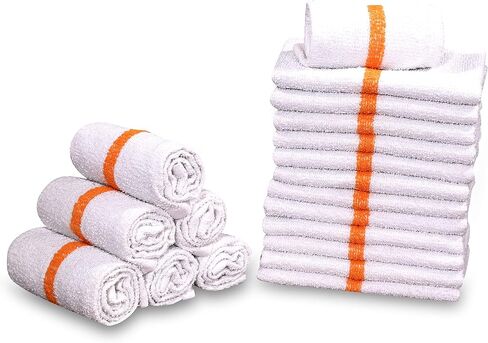 12 PC New Cotton Blend White Restaurant Bar Mops Kitchen Towels (1 Dozen) (12, Gold Stripe) in Saudi Arabia
