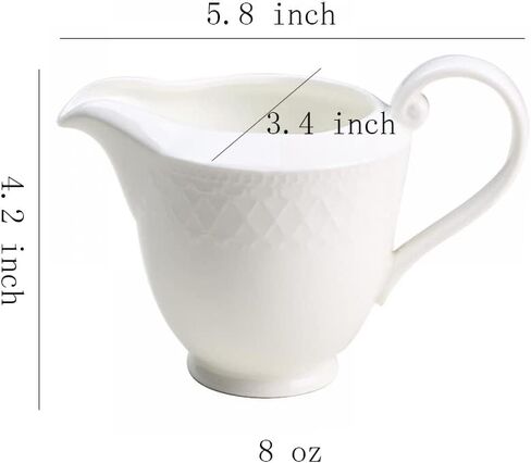 Arabesque Embossed Gravy Boat, Fine White Porcelain Steak Sauce Pot, Easy-to-Pour Creamer Pitcher. 8 Oz in Saudi Arabia