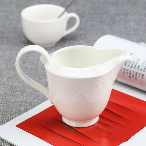 Arabesque Embossed Gravy Boat, Fine White Porcelain Steak Sauce Pot, Easy-to-Pour Creamer Pitcher. 8 Oz in Saudi Arabia