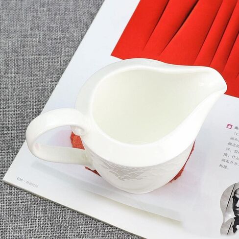 Arabesque Embossed Gravy Boat, Fine White Porcelain Steak Sauce Pot, Easy-to-Pour Creamer Pitcher. 8 Oz in Saudi Arabia