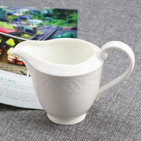 Arabesque Embossed Gravy Boat, Fine White Porcelain Steak Sauce Pot, Easy-to-Pour Creamer Pitcher. 8 Oz in Saudi Arabia