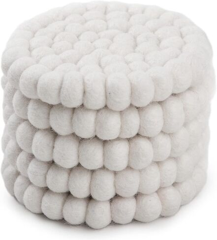 Round Felt Ball Coasters - 100% Merino Wool Table Coasters - Felt Coaster Pads, Absorbent Trivet for Drinks - Heat Resistant, Thick & Durable Hand Felted in Nepal by Woolygon- Multicolor - Set of 5 in Saudi Arabia