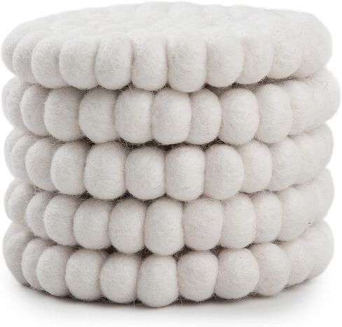 Round Felt Ball Coasters - 100% Merino Wool Table Coasters - Felt Coaster Pads, Absorbent Trivet for Drinks - Heat Resistant, Thick & Durable Hand Felted in Nepal by Woolygon- Multicolor - Set of 5 in Saudi Arabia