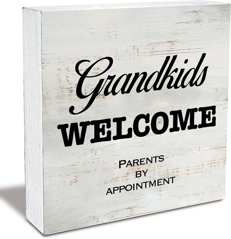 الأحفاد يرحبون بالوالدين عن طريق التعيين صندوق خشبي لافتة صندوق خشبي ريفي علامة مزرعة مكتب المنزل مكتب ديكور الرف، هدية الأجداد (5 × 5 بوصة) in Kuwait