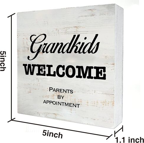 الأحفاد يرحبون بالوالدين عن طريق التعيين صندوق خشبي لافتة صندوق خشبي ريفي علامة مزرعة مكتب المنزل مكتب ديكور الرف، هدية الأجداد (5 × 5 بوصة) in Kuwait