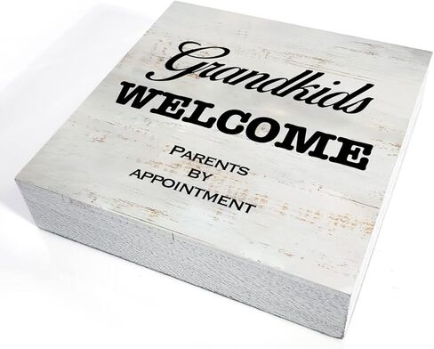 الأحفاد يرحبون بالوالدين عن طريق التعيين صندوق خشبي لافتة صندوق خشبي ريفي علامة مزرعة مكتب المنزل مكتب ديكور الرف، هدية الأجداد (5 × 5 بوصة) in Kuwait