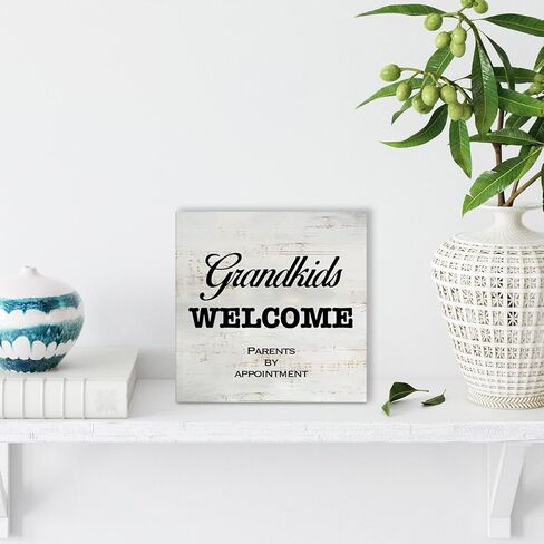 الأحفاد يرحبون بالوالدين عن طريق التعيين صندوق خشبي لافتة صندوق خشبي ريفي علامة مزرعة مكتب المنزل مكتب ديكور الرف، هدية الأجداد (5 × 5 بوصة) in Kuwait