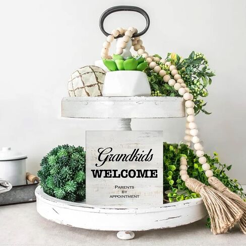 الأحفاد يرحبون بالوالدين عن طريق التعيين صندوق خشبي لافتة صندوق خشبي ريفي علامة مزرعة مكتب المنزل مكتب ديكور الرف، هدية الأجداد (5 × 5 بوصة) in Kuwait