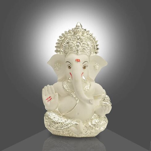 Silver Plated Lord Ganesha for Car Dashboard Small Ganesh Idol Statue Figurine for Ganpati Puja Wedding Diwali Gifts Home Mandir Office Décor (3.5 x 2 inches) in Saudi Arabia