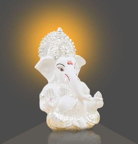 Silver Plated Lord Ganesha for Car Dashboard Small Ganesh Idol Statue Figurine for Ganpati Puja Wedding Diwali Gifts Home Mandir Office Décor (3.5 x 2 inches) in Saudi Arabia