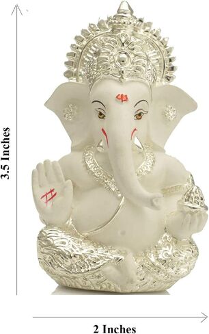 Silver Plated Lord Ganesha for Car Dashboard Small Ganesh Idol Statue Figurine for Ganpati Puja Wedding Diwali Gifts Home Mandir Office Décor (3.5 x 2 inches) in Saudi Arabia