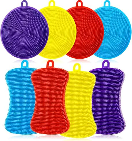 8 Pieces Silicone Sponge Silicone Scrubber Dish Brush Cleaning Sponges Circular and Soap-Shaped Silicone Dishwashing Brush Pad Double Sided Silicone Brush for Kitchen Dishes Fruits Vegetables in Saudi Arabia