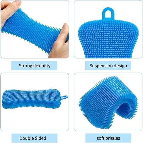 8 Pieces Silicone Sponge Silicone Scrubber Dish Brush Cleaning Sponges Circular and Soap-Shaped Silicone Dishwashing Brush Pad Double Sided Silicone Brush for Kitchen Dishes Fruits Vegetables in Saudi Arabia