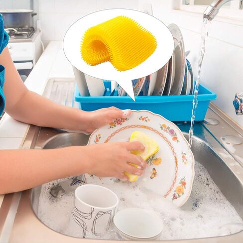 8 Pieces Silicone Sponge Silicone Scrubber Dish Brush Cleaning Sponges Circular and Soap-Shaped Silicone Dishwashing Brush Pad Double Sided Silicone Brush for Kitchen Dishes Fruits Vegetables in Saudi Arabia