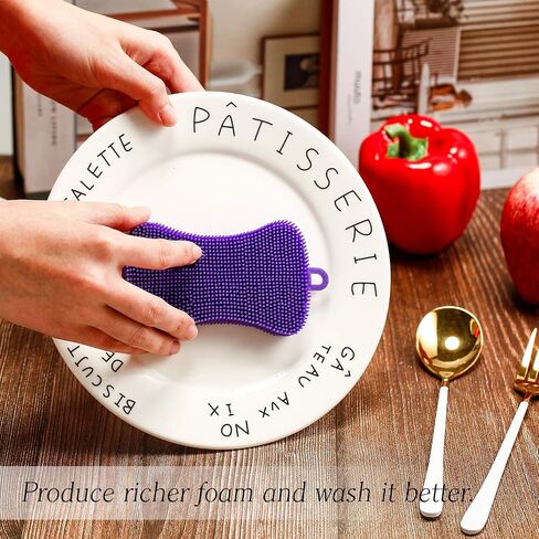 8 Pieces Silicone Sponge Silicone Scrubber Dish Brush Cleaning Sponges Circular and Soap-Shaped Silicone Dishwashing Brush Pad Double Sided Silicone Brush for Kitchen Dishes Fruits Vegetables in Saudi Arabia